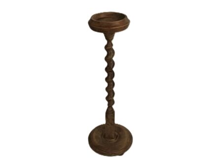 Barley twist carved wooden pedestal plant stand planter on top vintage 