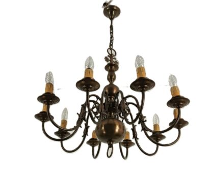 Flemish Dutch Chandelier Style 10 Arm Lights  Country Vintage Brass vintage