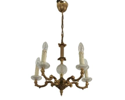 French empire style chandelier brass Crystal 5 arms lights vintage 