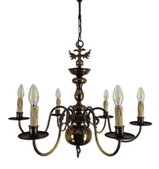Flemish Dutch Chandelier 6 Arm Lights Brass Eagles Farm Countryhouse  Vintage