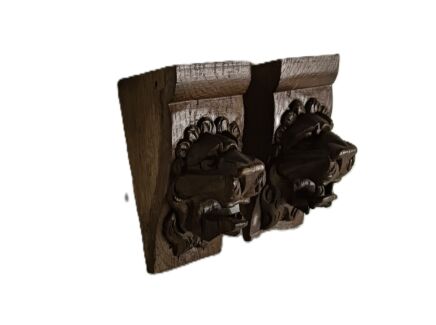 Antique  Pair Corbels Hand Carved Wood Pediments Architectural Lion Heads  Trims