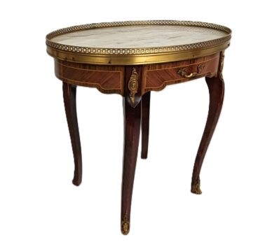 vintage Italian inlay Marquetry Wood hallway table Marble top brass trims 