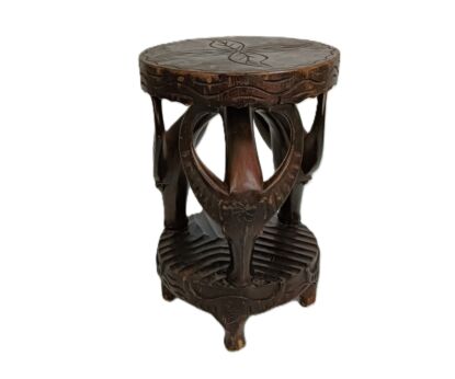 Spanish carved wooden pedestal plant stand two tier vintage side table bonsai stand