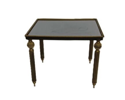 vintage side table coffee wine Hollywood regency smoked black glass brass 