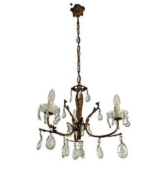 vintage Chandelier Pendant  Lamp crystal Prisms 3  lights arm  Ceiling fixture
