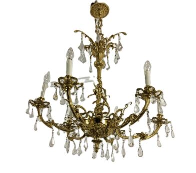 Ornate Large chandelier vintage Dancer Brass crystal prisms 6 arm gorgeous