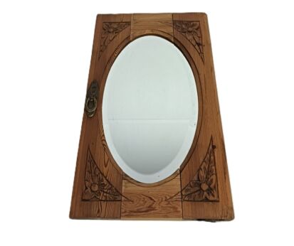 small cabinet door panel  antique  pine wood beveled glass mirror reclaimed  architectural
