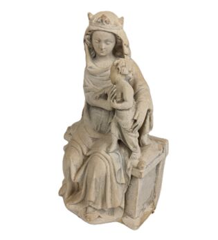 vintage statue figurine Sitting Madonna with Infant Jesus Stoneware Vierge de Misericorde