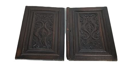 Pair door panels antique hand carved ornate Leafs architectural salvaged 