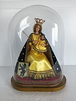 antique oval dome globe hand made glass Wax Madonna with Infant Figurine Flanders 