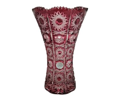 Crystal Cranberry Red Clear to Cut Bowl Vase Dot Star Vintage Czech Republic 