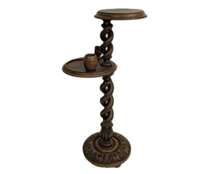 Hand Carved Ornate Wood Barley Twist Pedestal Smokers Side Plant stand Table two tier