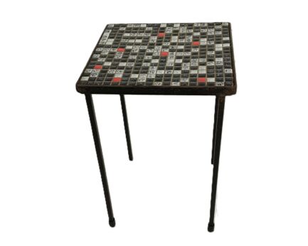 Vintage Small Side Table  Funky Plant stand Mosaic tiles Checkered pattern Wrought Iron  