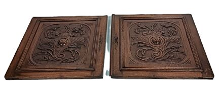 Pair Antique Hand Carved  wooden Door Panels Reclaimed Architectural salvaged bas relief