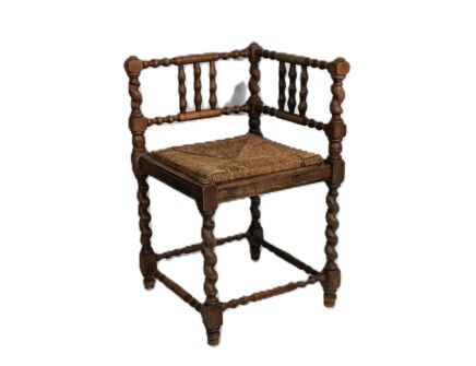 twisted wooden Barley Twist Corner Chair Rush seating Hobnails Edwardian Beautiful