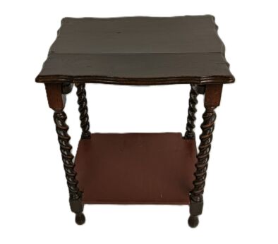 Vintage carved wooden side table two tier barley twist plant stand barn style 