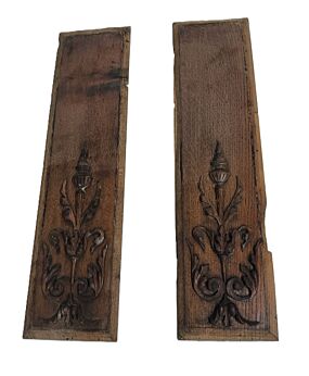 Two antique reclaimed thin pediments boards carved wood Trims architectural  