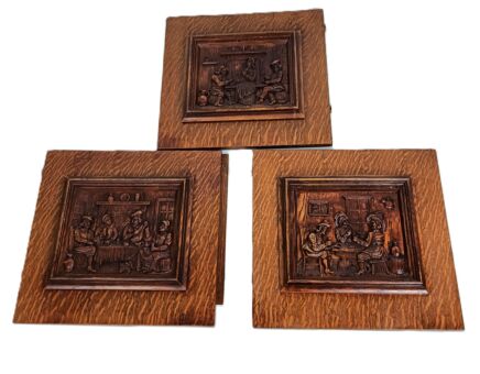set of 3door panels vintage carved wood bar scenes bas relief reclaimed architectural