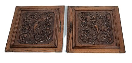 two large door panels hand carved wood ornate reclaimed architectural 