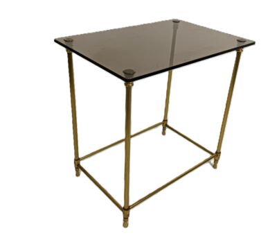 Vintage side table messing smoked glass top French Hollywood regency style 