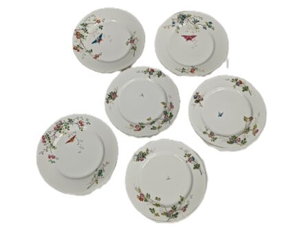 set of 6 Victorian antique 19th century breakfast plates Hand painted flowers butterflies Exceptional 