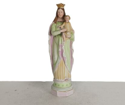 Vintage Bisque Statue Virgin Mary Lady Madonna with Infant Jesus polychrome porcelain