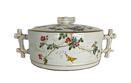  Victorian antique 19th century Small Tureen Bowl lidded Hand painted flowers butterflies  