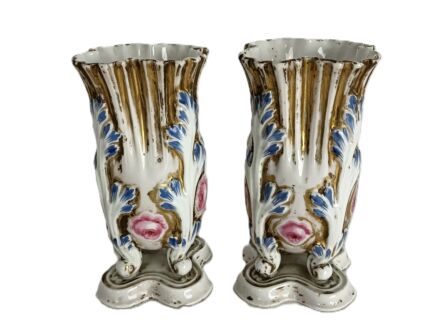 pair antique Victorian porcelain Vieux Paris Polychrome vases 