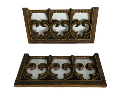 Antique Pair Corbels Hand Carved Wood Gothic french Fleur de lis  Architectural reclaimed  Salvaged