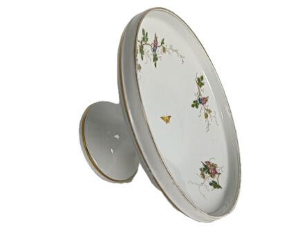 Victorian antique 19th century Fruit dish Footed  Hand painted flowers butterflies large