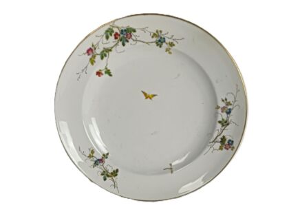 Victorian antique 19th century serving plate  Hand painted flowers butterflies large