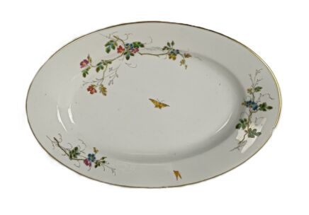 Victorian antique 19th century serving oval Dish Hand painted flowers butterflies 