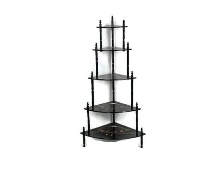 vintage 5 tier lacquered wood Oriental japanese display stand etagere 