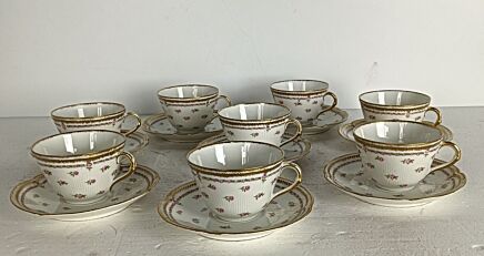  antique Dekor Gilda Limoges rose buds Frognet  8 cups and saucers France 