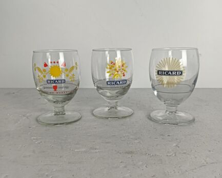 collection of 3 different French Ricard Glasses Pastis Apero France Collector  