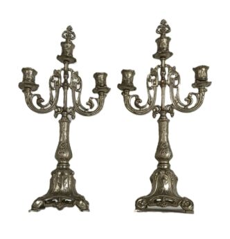 couple vintage candelabra 3 arm spelter candle sticks modernist rococo style 