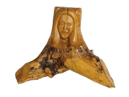 hand carved wooden tree stump folk art figurine Female vintage 