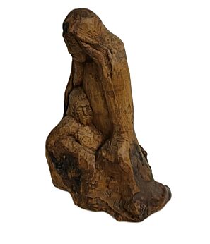 hand carved wooden statue folk art Pieta Madonna Jesus Christ vintage