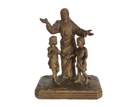 small statue bronze signed Jesus vintage Aimez Vous les uns les autres