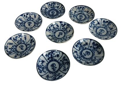 8 Antique Royal Tettau Copenhagen Blue & White Breakfast Plates (1920s)
