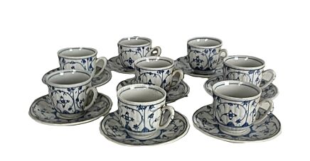 set of 8  cups and saucers antique marked Boch Copenhague, Kopenhagen 16 pieces