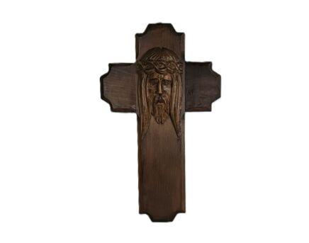Hand Carved Wood Art Jesus Christ Head of Thorns Sculpture Crucifix  Vintage