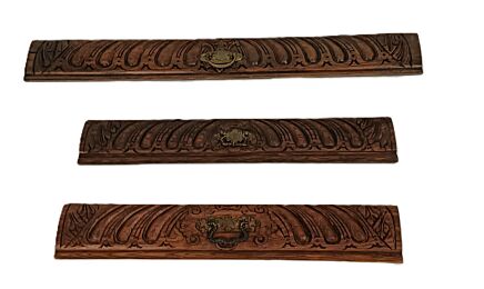set of 3  Hand Carved Wood Pediments Architectural Reclaimed Antique Panels Drawer Door brass handles