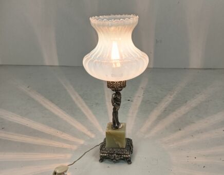 vintage table desk lamp spelter figurine girl marble opaline glass Italy 
