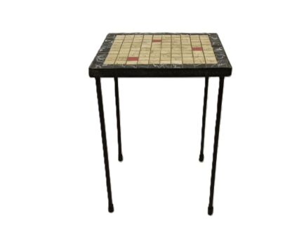 Small Side Table Plant stand Mosaic tiles Checkered pattern Wrought Iron vintage