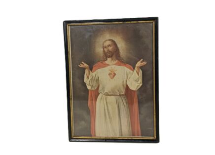 Art deco print behind glass wooden frame wall hanging   Jesus Christ  Holy Sacred Heart 