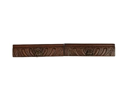 Pair Ornate Carved Wood Drawer Front Panels with Brass Handles