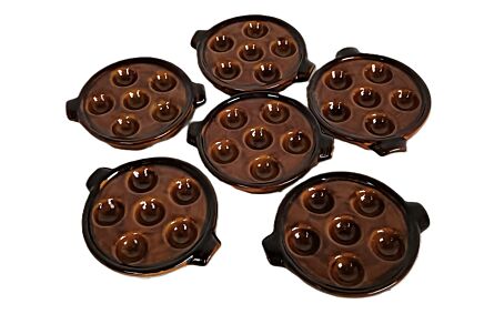 Set of 6 French Escargots Snail Plates Dishes Terra Cotta Bourguignonne France marked st clement
