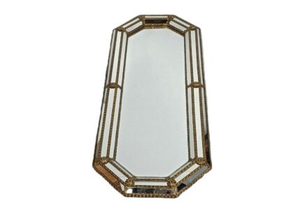 Octagonal Multi-Faceted Mirror with Brass Garlands, French Work, Circa 1970