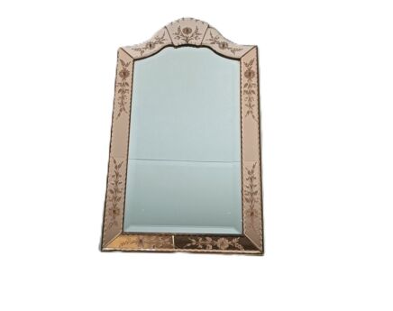 Antique Venetian wall hanging mirror art deco Beveled glass pink clear gorgeous 